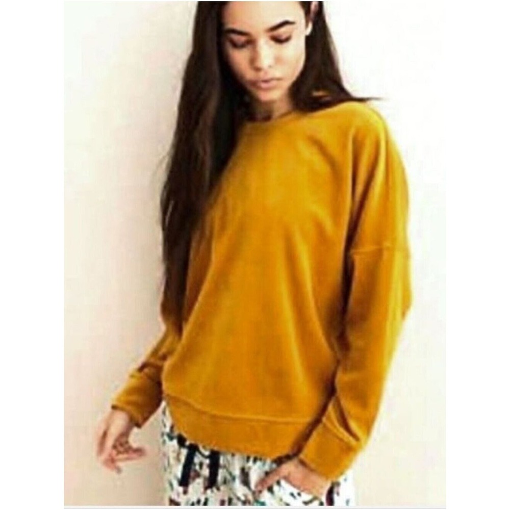 Aerie Soft Velour Pullover Crewneck Sweatshirt Mustard Yellow- Small